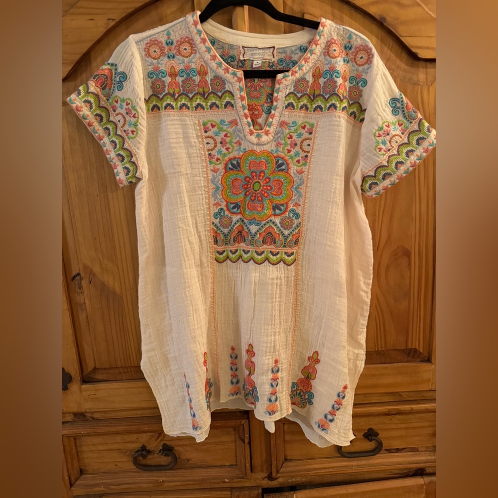 Johnny Was Colorful Embroidered Top